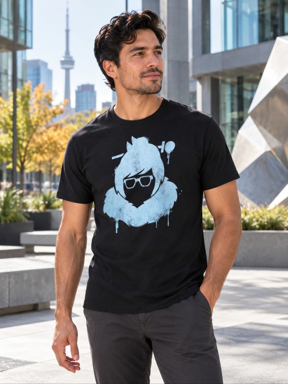 J!NX Overwatch Mei Spray Paint Graphic T-Shirt Men's M Blizzard Black